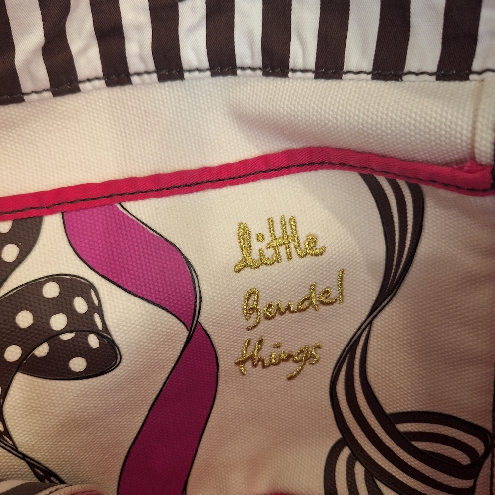 EUC Henri Bendel Pink & Black Bow Print Canvas Tote - Picture 4 of 6